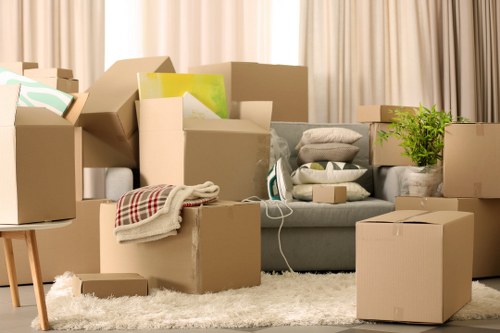 A packed and ready living room during a Chiswick move