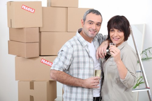 Packed boxes and furniture ready for student removals in Chiswick